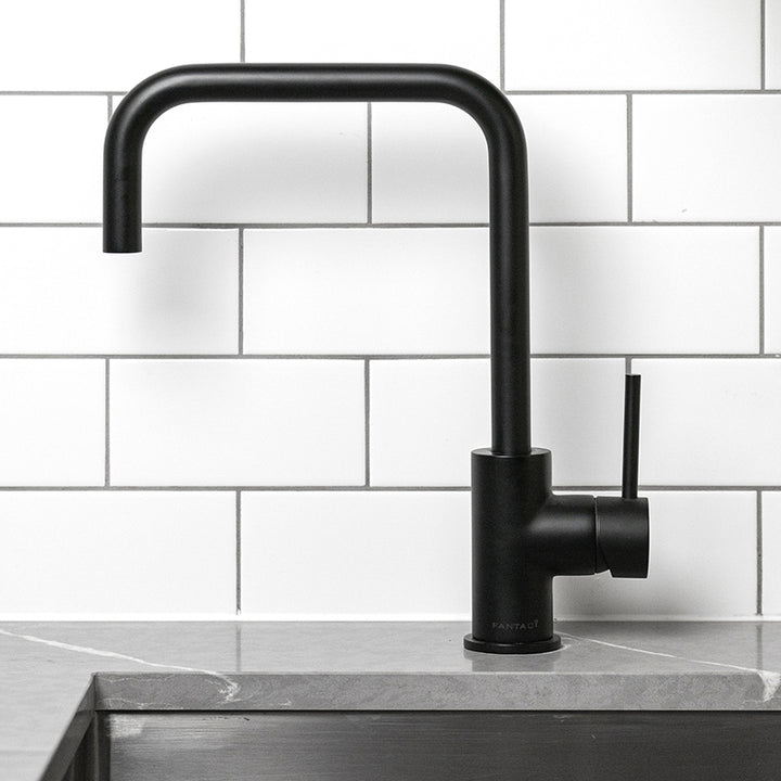 Modern Kitchen Mixer Tap with Gooseneck Spout Matt Black - Fantaci interiors  Modern Kitchen Mixer Tap with Gooseneck Spout Matt Black - Fantaci interiors