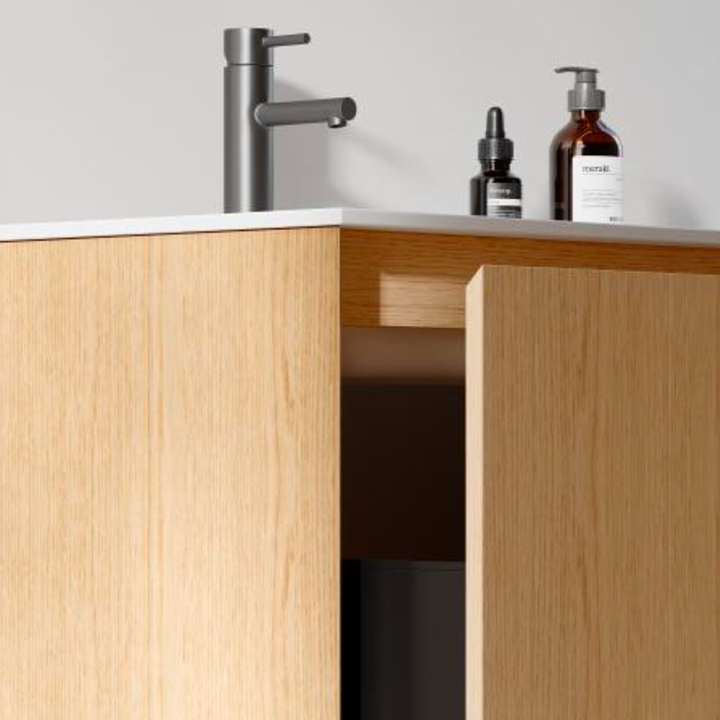 Natural Oak Veneered Bathroom Vanity with Matte White Resin Basin – 800mm - Fantaci interiors  Natural Oak Veneered Bathroom Vanity with Matte White Resin Basin – 800mm - Fantaci interiors