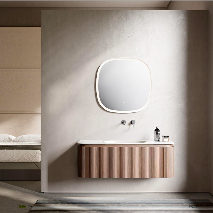 Artistic Natural Oak VeneerVanity with Matte White Resin Stone Basin-1200mm - Fantaci interiors  Artistic Natural Oak VeneerVanity with Matte White Resin Stone Basin-1200mm - Fantaci interiors