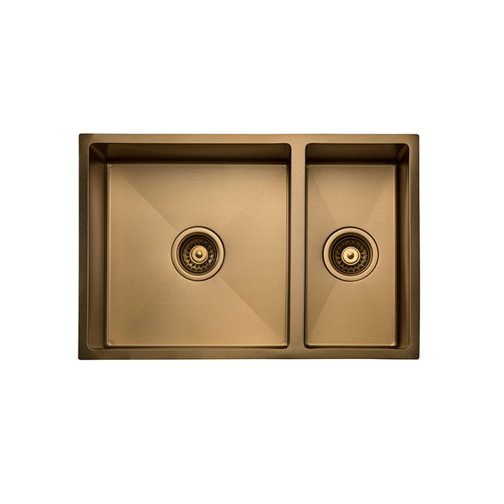 670mm Luxury Gold Stainless Steel Double Bowl Sink – Anti-Fade – Undermount, 1.2mm Thick - Fantaci interiors  670mm Luxury Gold Stainless Steel Double Bowl Sink – Anti-Fade – Undermount, 1.2mm Thick - Fantaci interiors