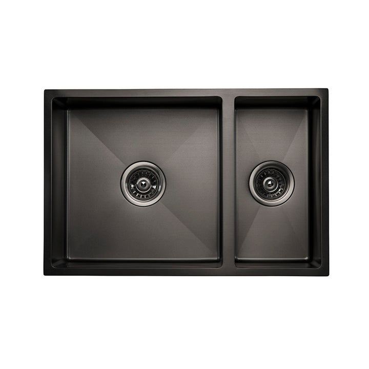 670mm Luxury Gunmetal Stainless Steel Double Bowl Sink – Anti-Fade – Undermount, 1.2mm Thick - Fantaci interiors  670mm Luxury Gunmetal Stainless Steel Double Bowl Sink – Anti-Fade – Undermount, 1.2mm Thick - Fantaci interiors