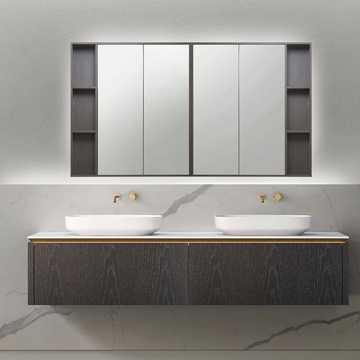 Omega Wall-Mounted Double Vanity with Mirror Cabinet - Fantaci interiors  Omega Wall-Mounted Double Vanity with Mirror Cabinet - Fantaci interiors