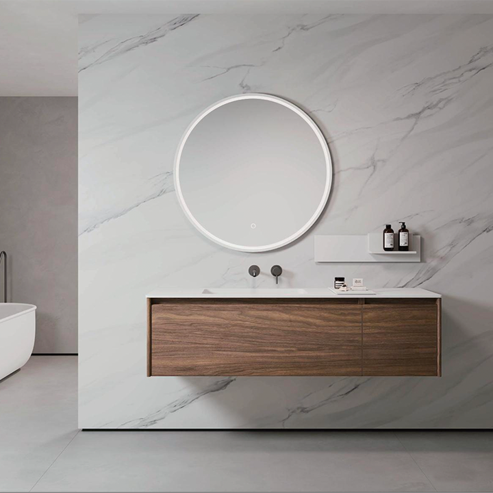 Natural Oak Veneered Bathroom Vanity with Matte White Resin Basin – 1500mm - Fantaci interiors  Natural Oak Veneered Bathroom Vanity with Matte White Resin Basin – 1500mm - Fantaci interiors