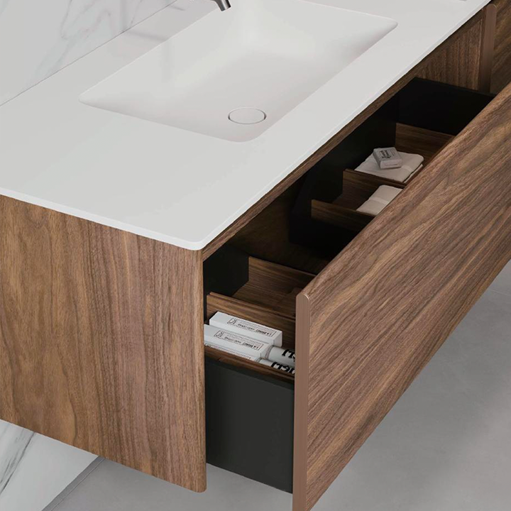 Natural Oak Veneered Bathroom Vanity with Matte White Resin Basin – 1500mm - Fantaci interiors  Natural Oak Veneered Bathroom Vanity with Matte White Resin Basin – 1500mm - Fantaci interiors