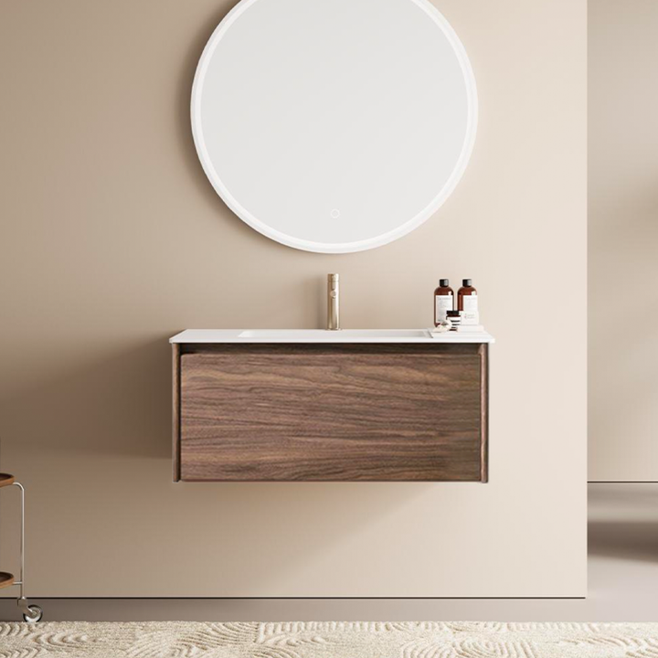 Natural Oak Veneered Bathroom Vanity with Matte White Resin Basin – 1200mm - Fantaci interiors  Natural Oak Veneered Bathroom Vanity with Matte White Resin Basin – 1200mm - Fantaci interiors