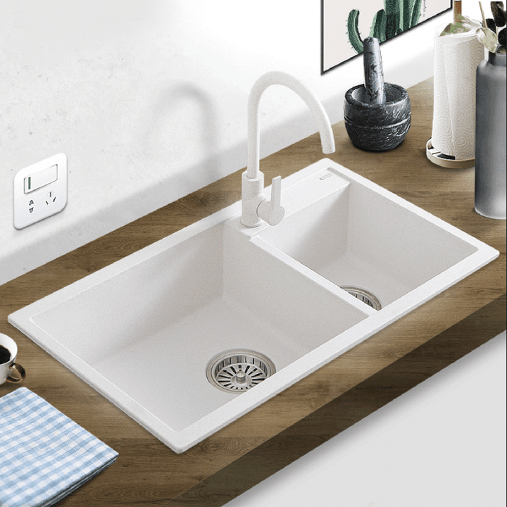 AIFI Granite Stone Kitchen Sink Double Bowls White - Fantaci interiors  AIFI Granite Stone Kitchen Sink Double Bowls White - Fantaci interiors