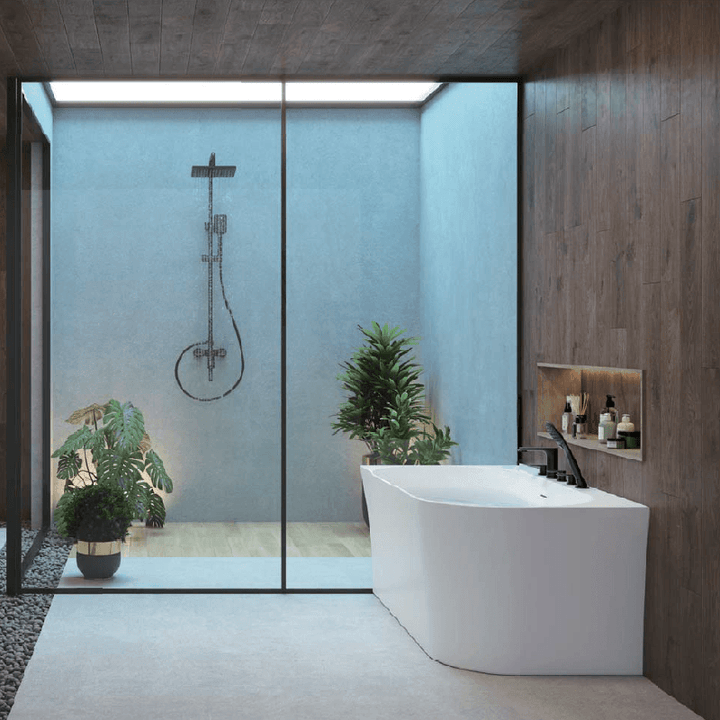 Left Corner Back to Wall Freestanding Bath Acrylic Matt White - Fantaci interiors  Left Corner Back to Wall Freestanding Bath Acrylic Matt White - Fantaci interiors