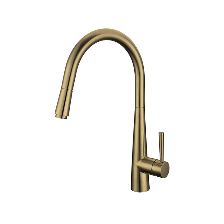 Brushed Brass Kitchen Faucet with Pull-Out Sprayer - Fantaci interiors  Brushed Brass Kitchen Faucet with Pull-Out Sprayer - Fantaci interiors