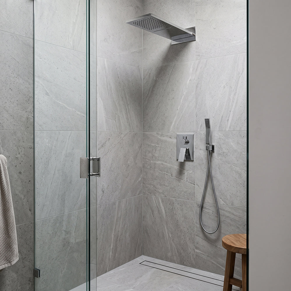 Chrome Bathroom Overhead Wall-Mounted Shower Head