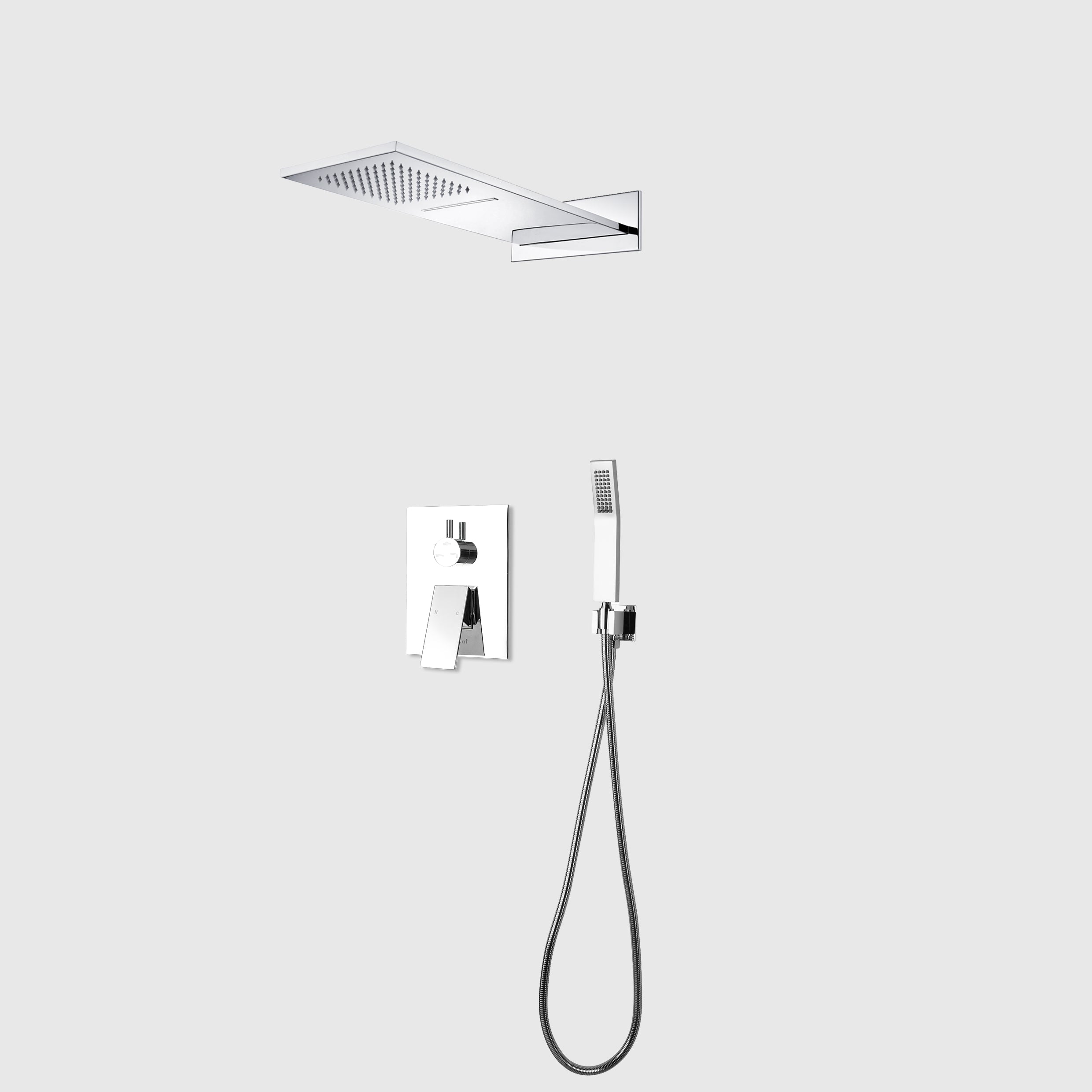 Chrome Bathroom Overhead Wall-Mounted Shower Head