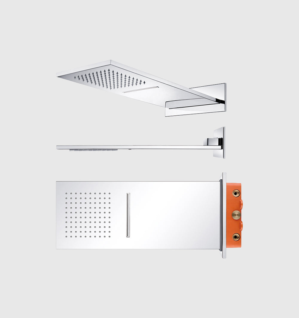 Chrome Bathroom Overhead Wall-Mounted Shower Head