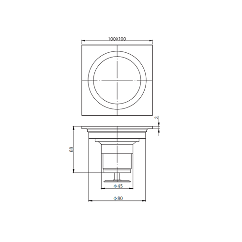 Gun Metal Brushed Square Shower Drain - 100mm x 100mm, 80mm Outlet