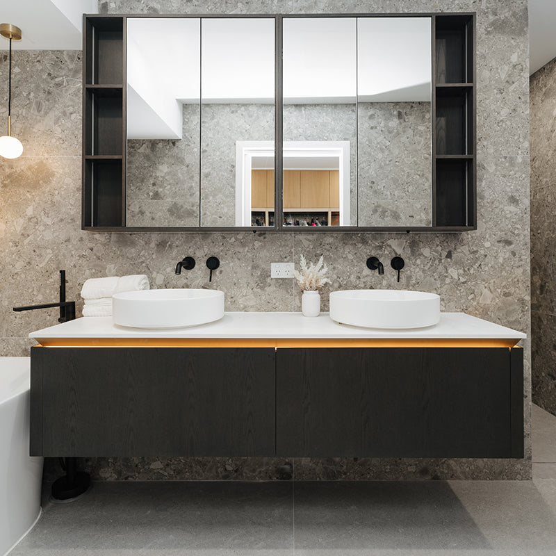 Omega Wall-Mounted Double Vanity with Mirror Cabinet - Fantaci interiors 