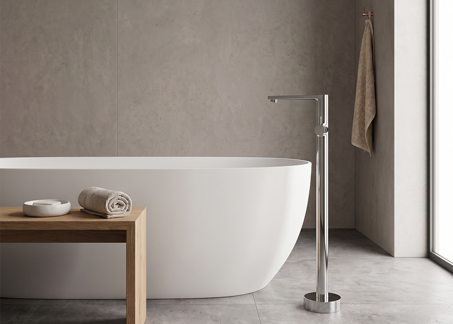 Floor Mounted Bath Filler with Mixer- Chrome