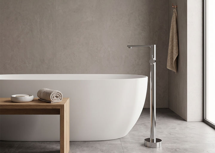 Floor Mounted Bath Filler with Mixer- Chrome