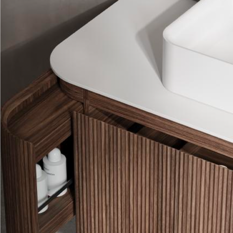 Artistic Natural Oak VeneerVanity with Matte White Resin Stone Basin-1200mm - Fantaci interiors 