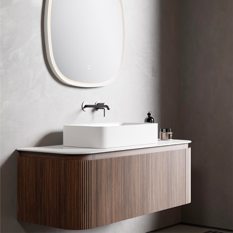 Artistic Natural Oak VeneerVanity with Matte White Resin Stone Basin-1200mm - Fantaci interiors 