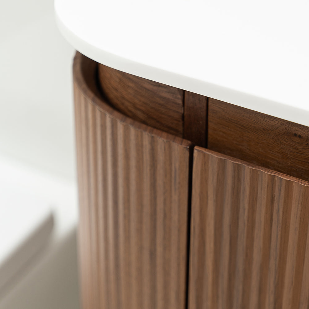Artistic Natural Walnut VeneerVanity with Matte White Resin Stone Basin-1200mm