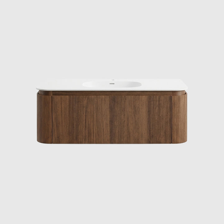 Artistic Natural Walnut VeneerVanity with Matte White Resin Stone Basin-1200mm