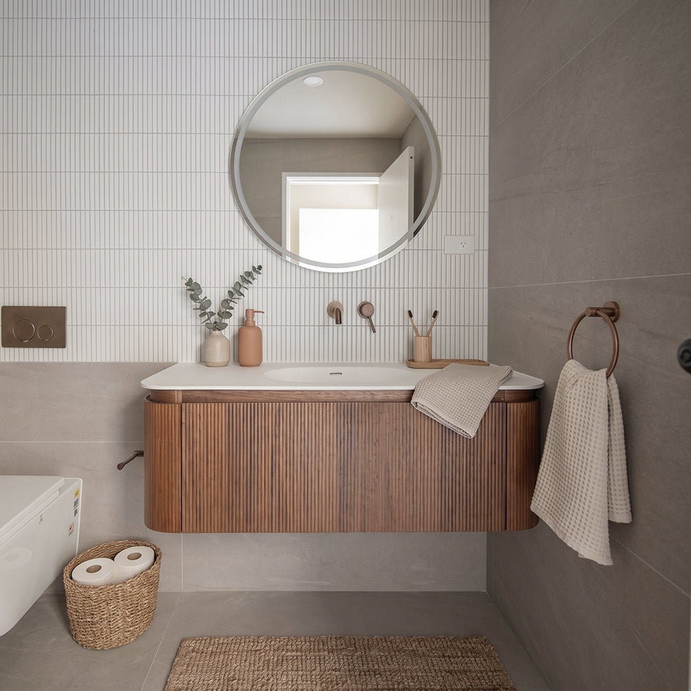 Artistic Natural Walnut VeneerVanity with Matte White Resin Stone Basin-1200mm