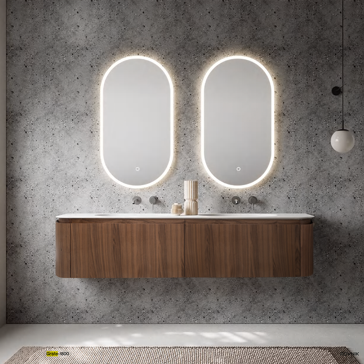 Artistic Natural Oak VeneerVanity with Matte White Resin Stone Basin-1800mm - Fantaci interiors 