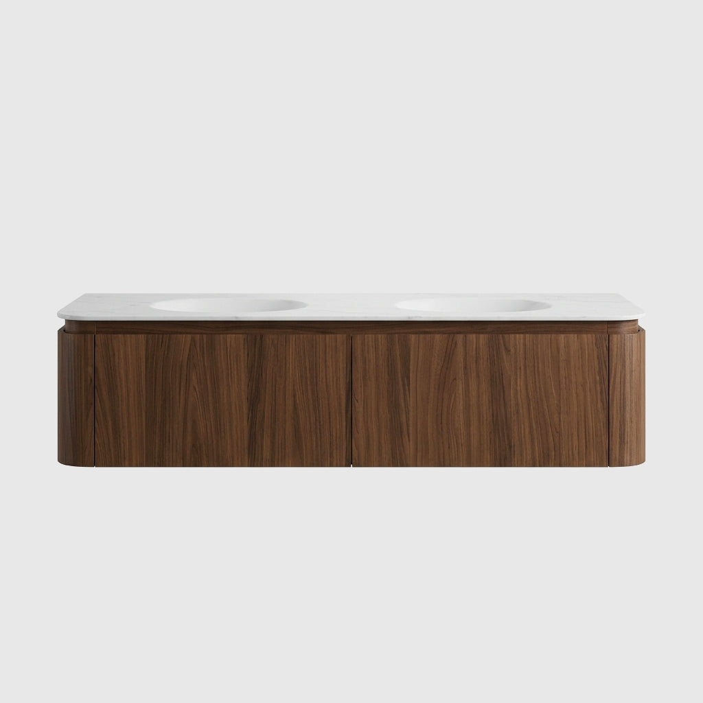 Artistic Natural Walnut  Veneer Vanity with Matte White Resin Stone Basin-1800mm