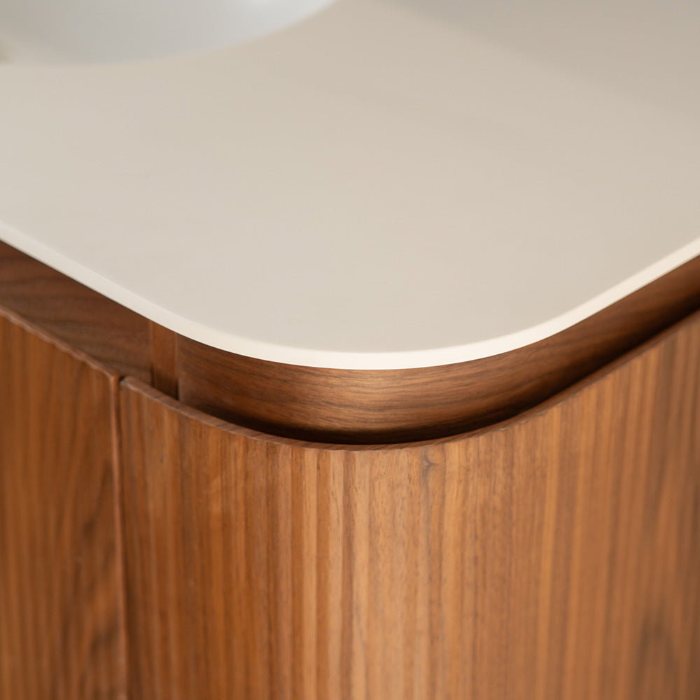 Artistic Natural Walnut  Veneer Vanity with Matte White Resin Stone Basin-1800mm