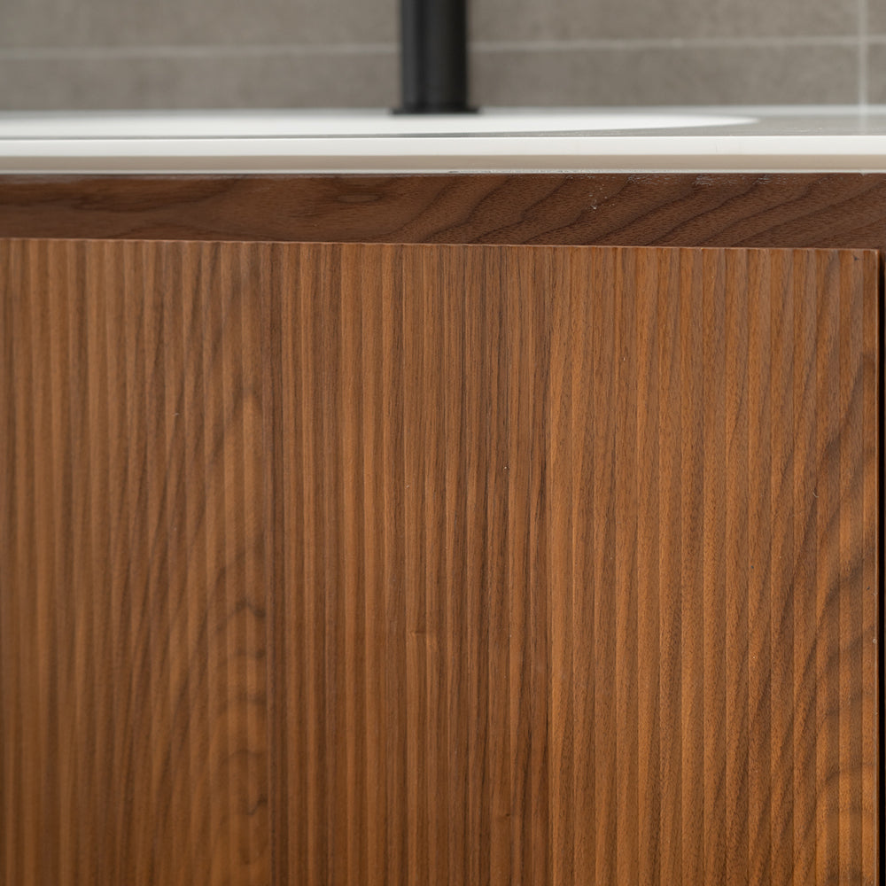 Artistic Natural Walnut  Veneer Vanity with Matte White Resin Stone Basin-1800mm