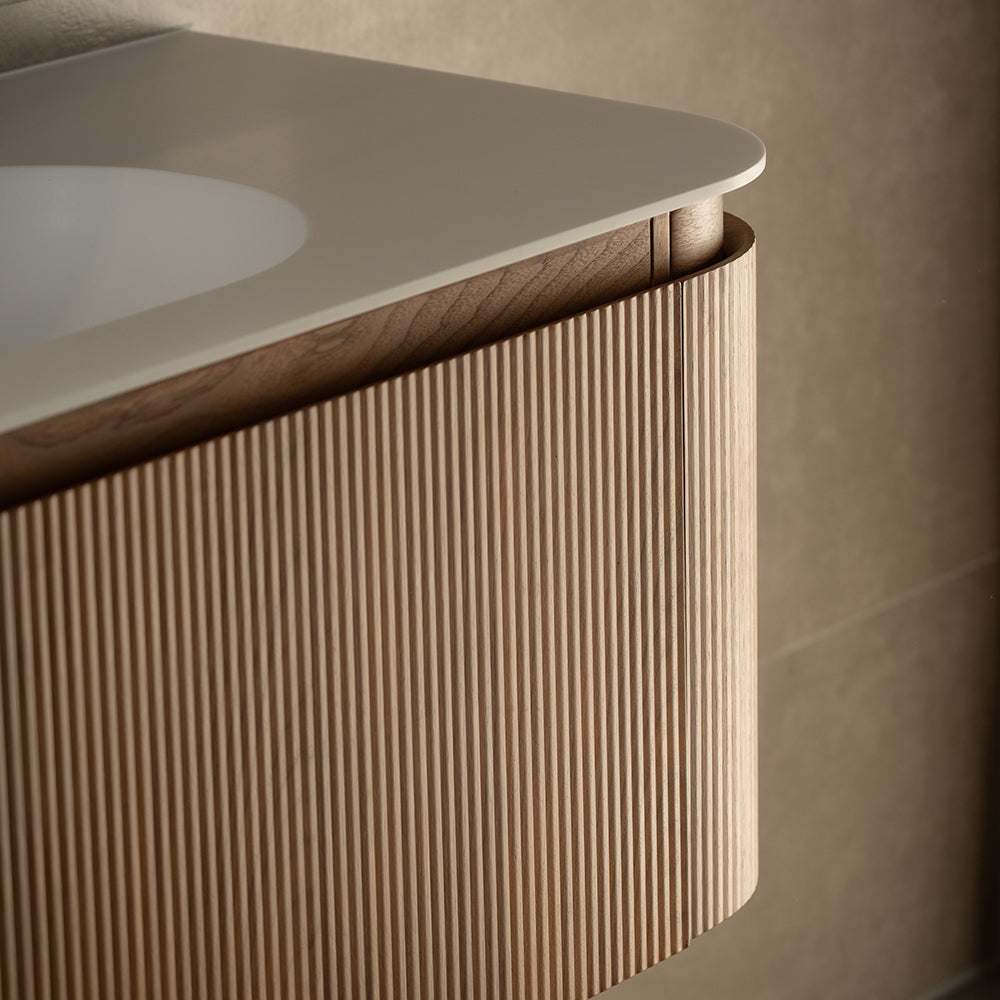 Artistic Natural Walnut  Veneer Vanity with Matte White Resin Stone Basin-1800mm