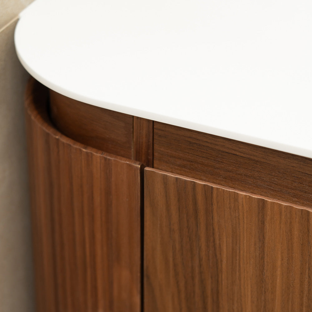 Artistic Natural Walnut  Veneer Vanity with Matte White Resin Stone Basin-1800mm