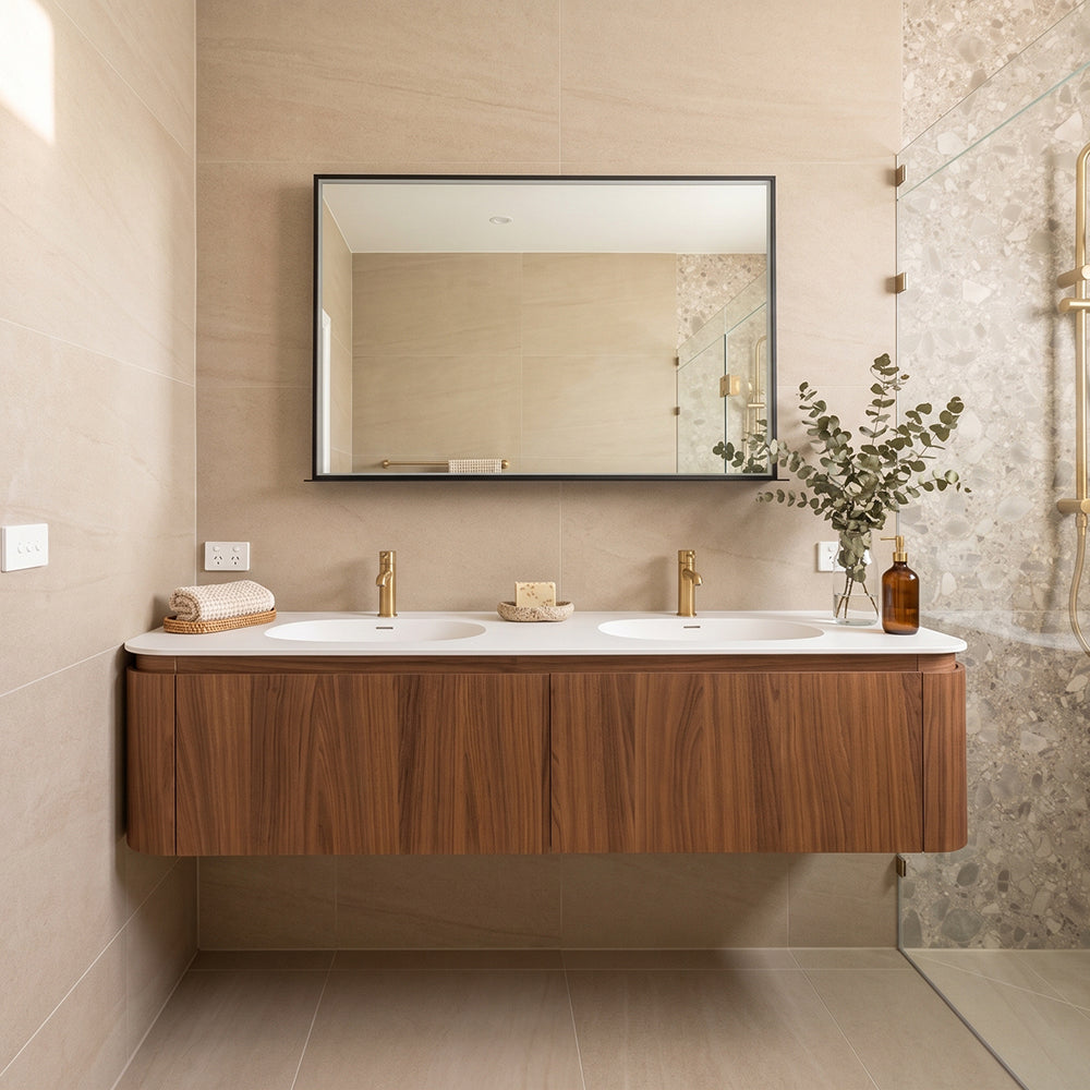 Artistic Natural Walnut  Veneer Vanity with Matte White Resin Stone Basin-1800mm
