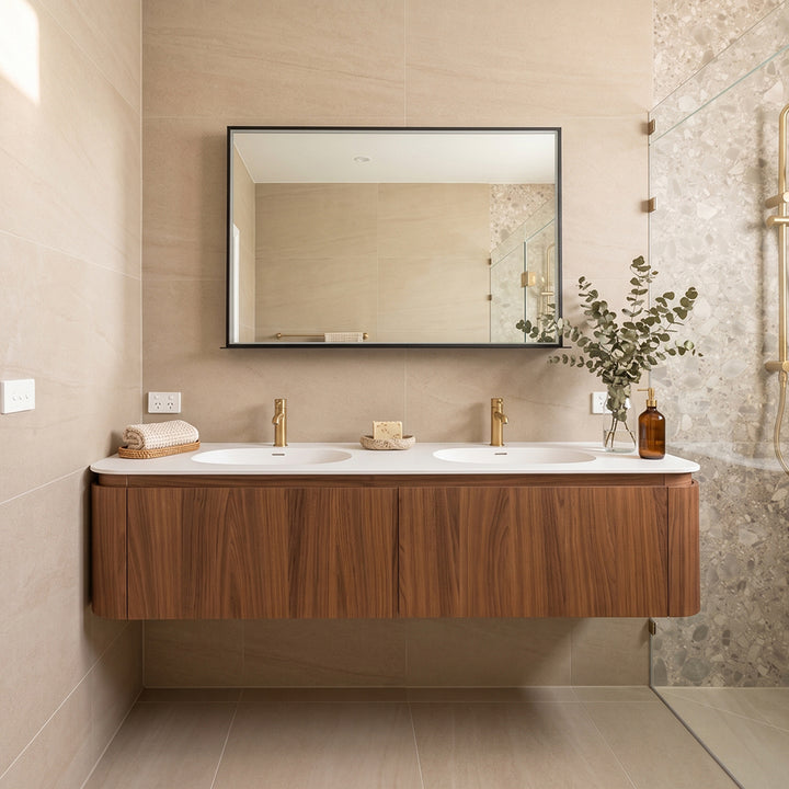 Artistic Natural Walnut  Veneer Vanity with Matte White Resin Stone Basin-1800mm