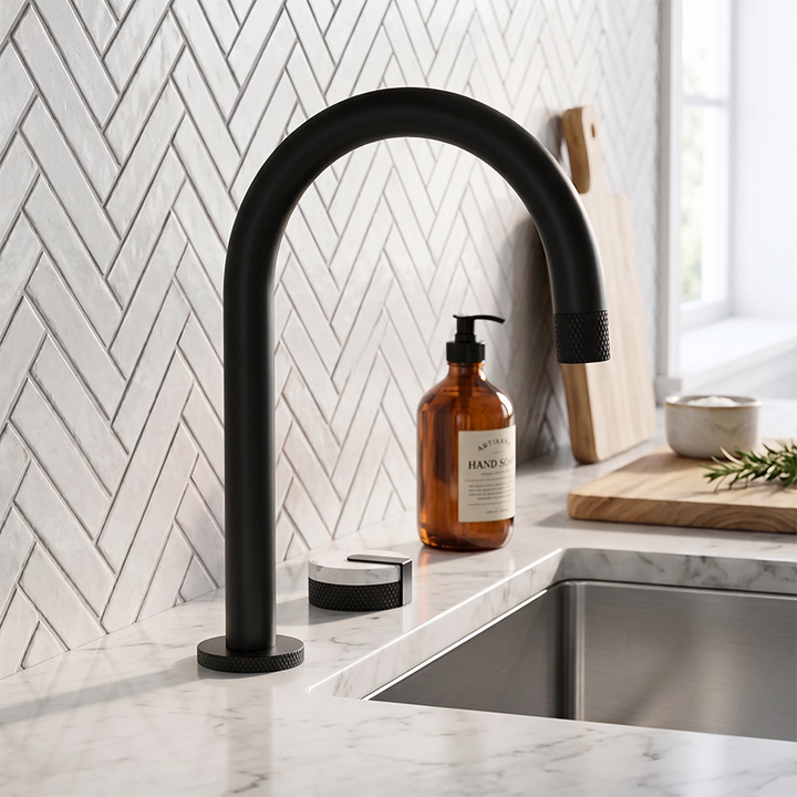 Matte Black Basin Mixer with Marble Handle