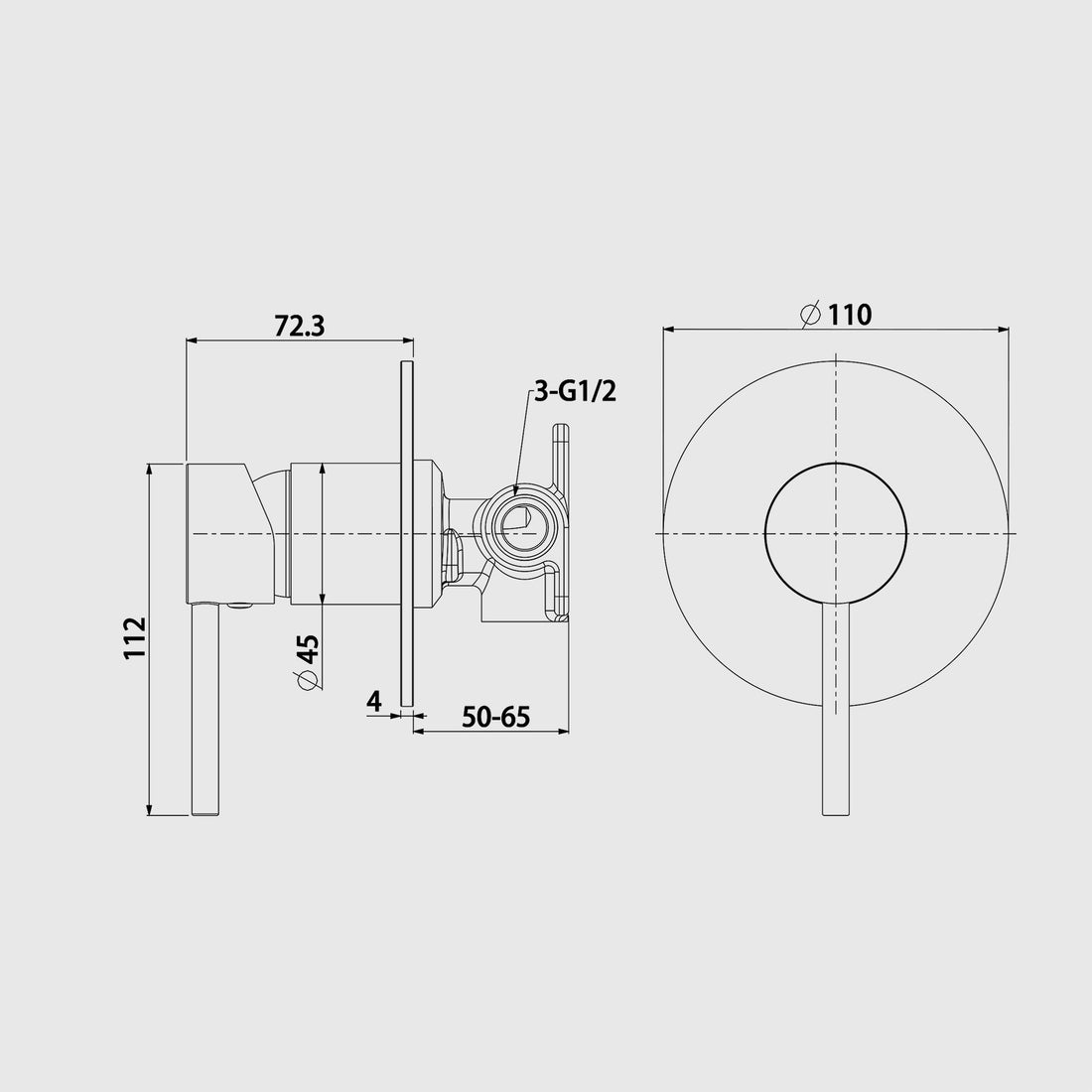 Gunmetal gray Twin Rail Shower Set -Round Shower Mixer