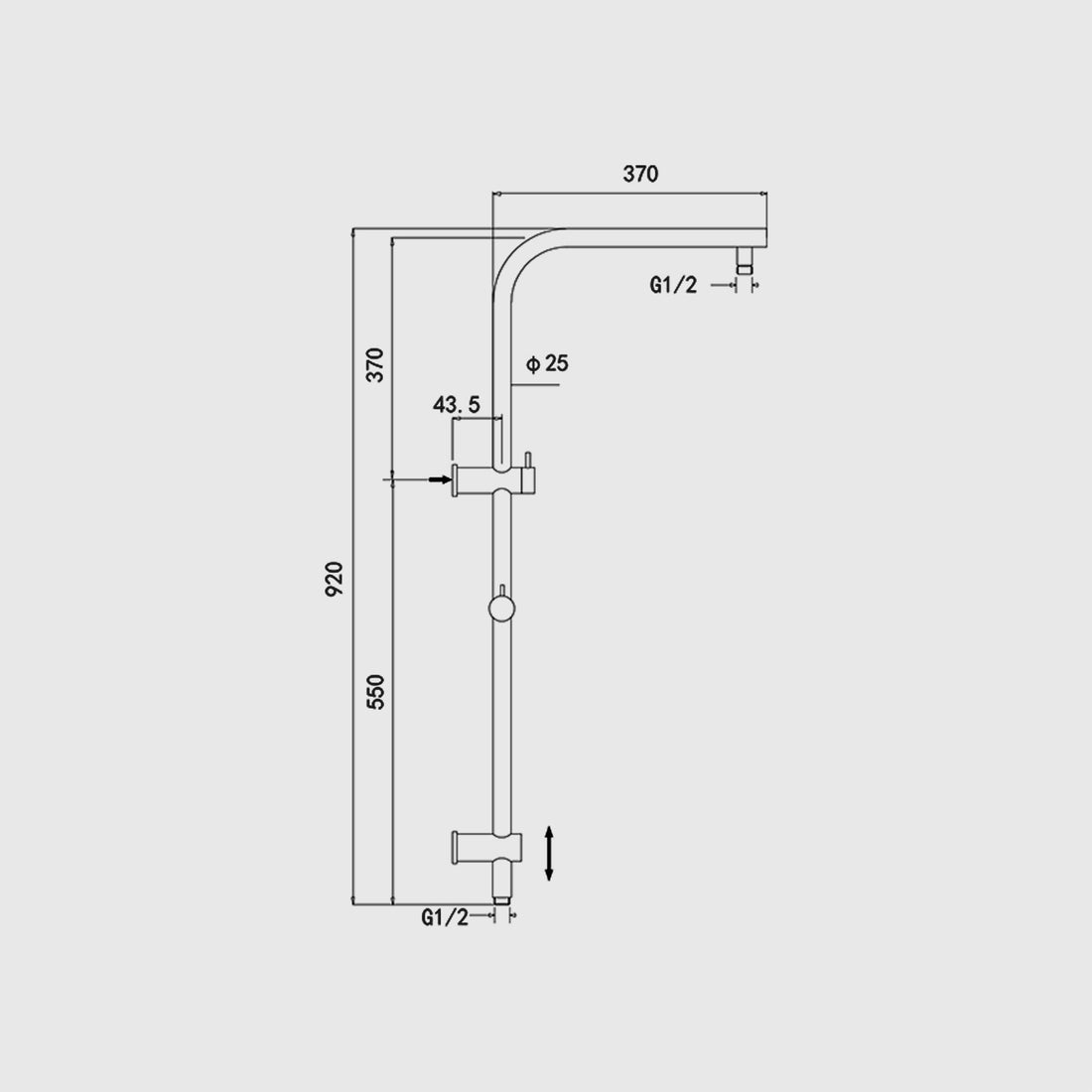 Gunmetal gray Twin Rail Shower Set -Round Shower Mixer