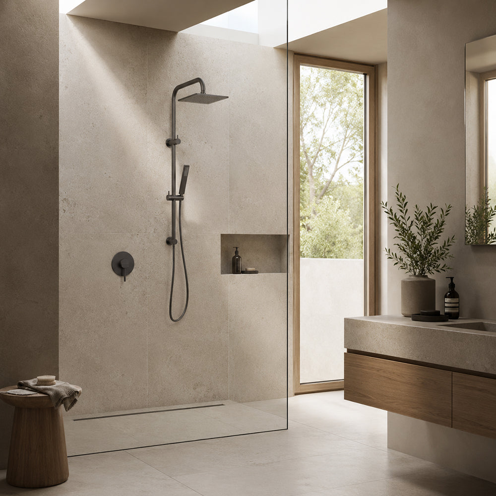 Gunmetal gray Twin Rail Shower Set -Round Shower Mixer
