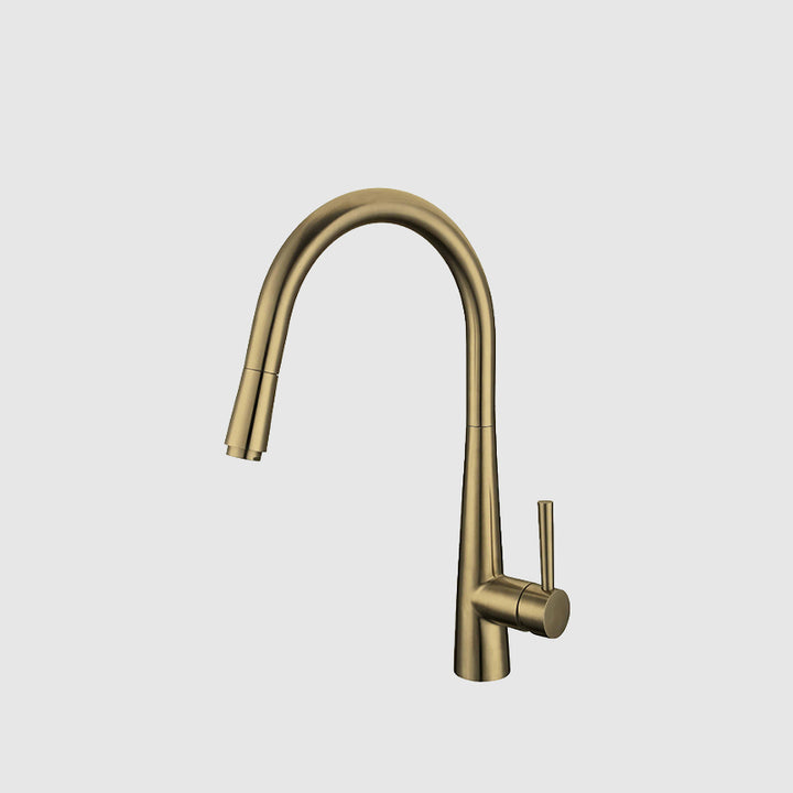 Brushed Brass Kitchen Faucet with Pull-Out Sprayer