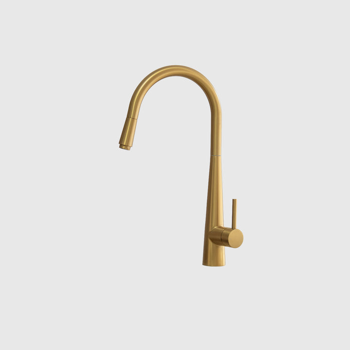 Brushed Brass Kitchen Faucet with Pull-Out Sprayer