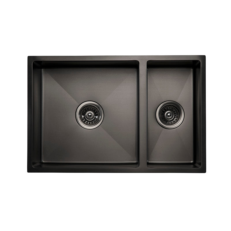 670mm Luxury Gunmetal Stainless Steel Double Bowl Sink – Anti-Fade – Undermount, 1.2mm Thick - Fantaci interiors 