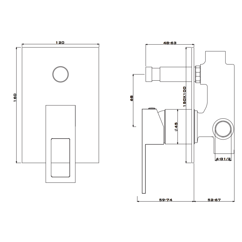 Matt Black Bathroom Shower Mixer Control Panel