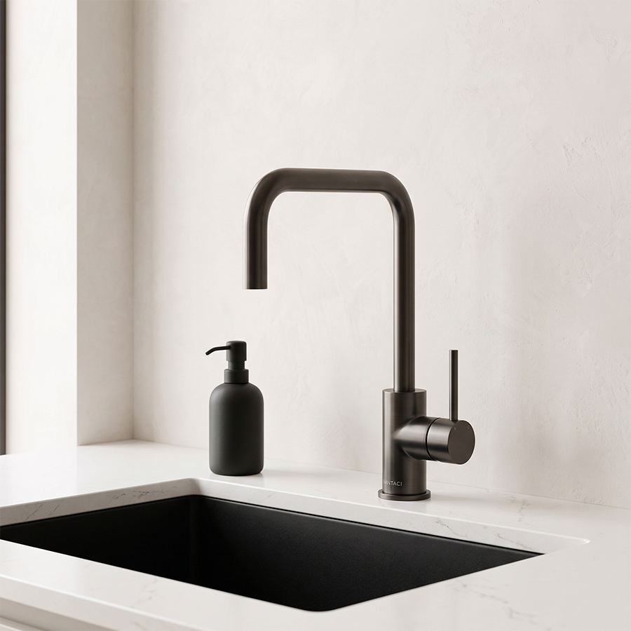 Modern Kitchen Mixer Tap with Gooseneck Spout Gunmetal Gray