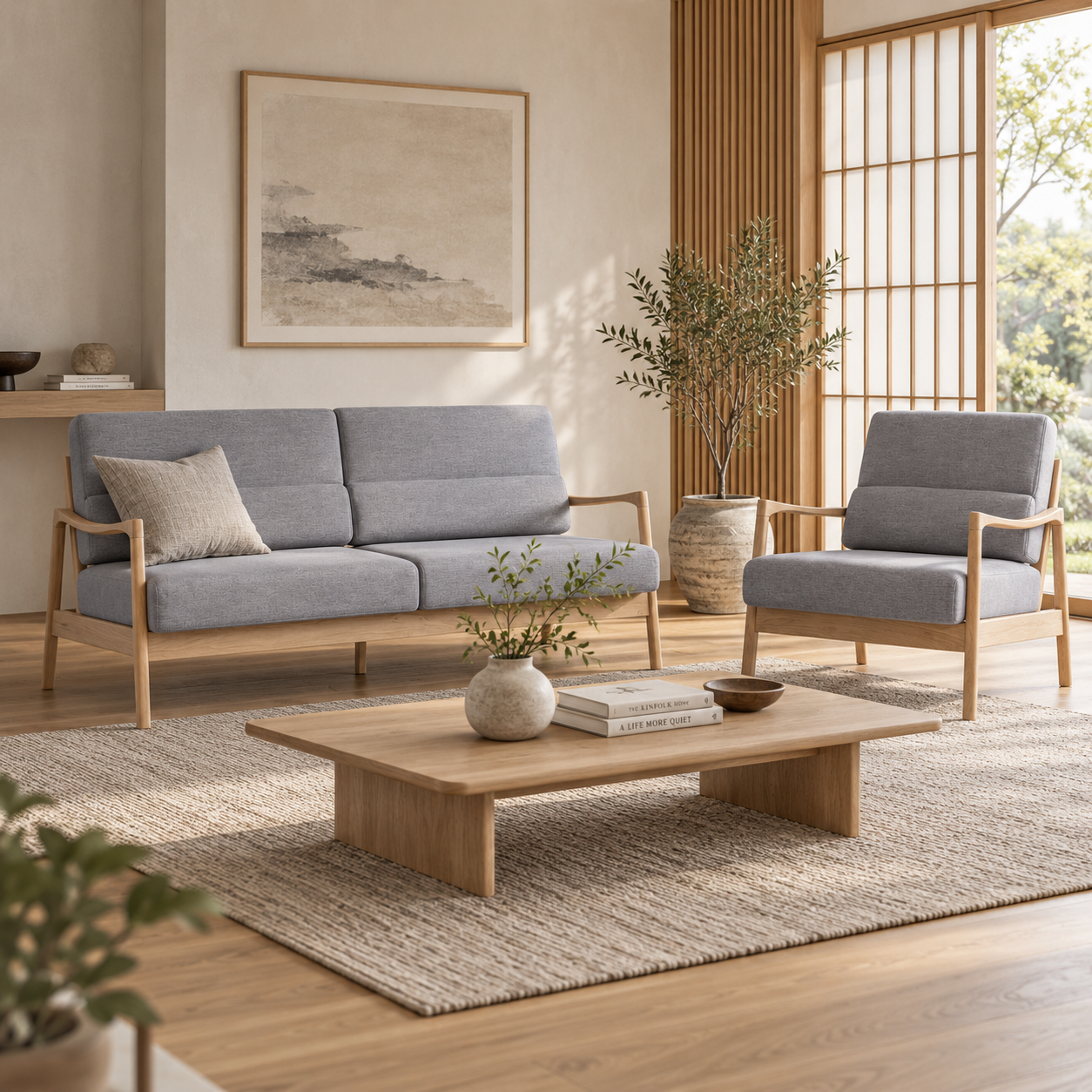 Nara 3 Seater Sofa – Solid Oak & Grey