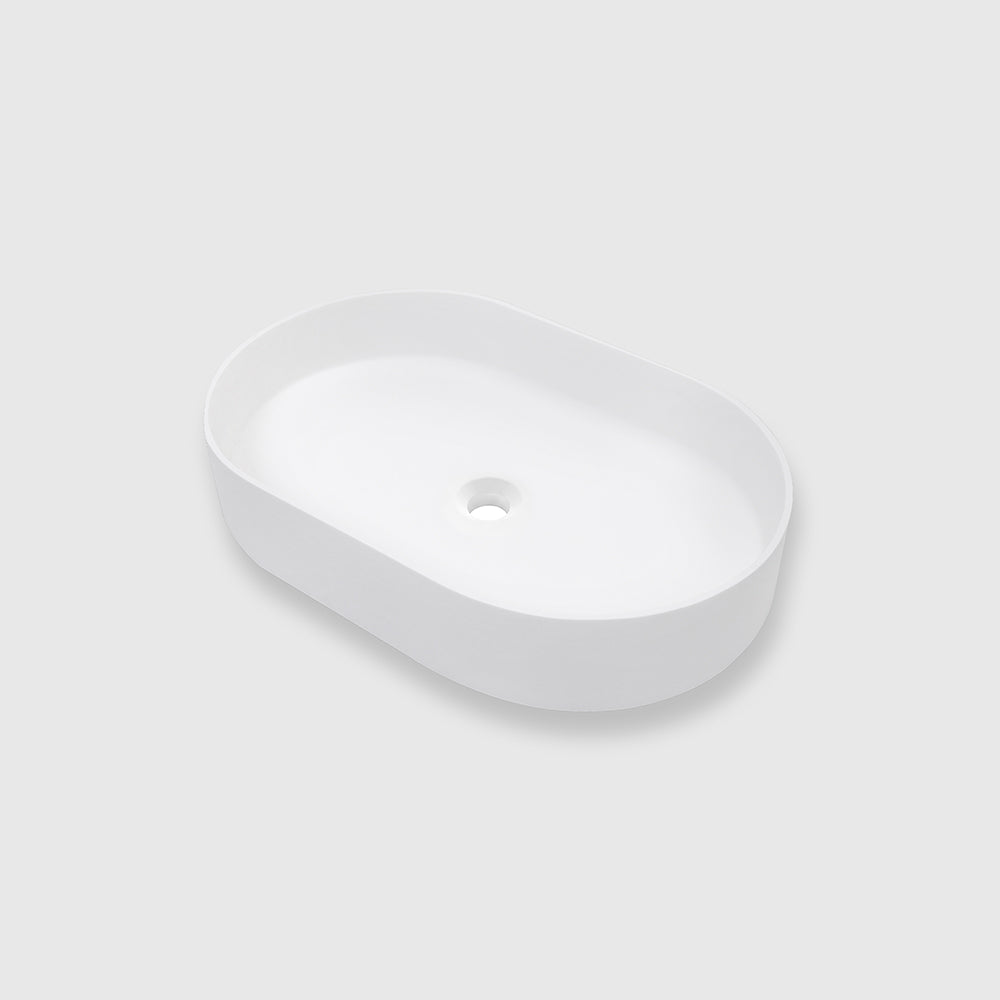 Oval-shaped Above Counter Basin, Solid Surface Acrylic (Matte White)