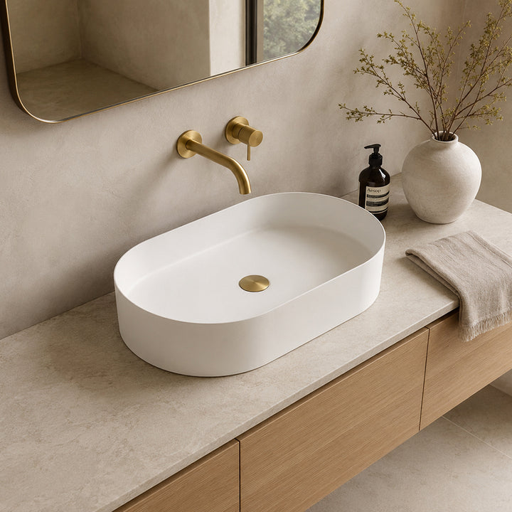 Oval-shaped Above Counter Basin, Solid Surface Acrylic (Matte White)