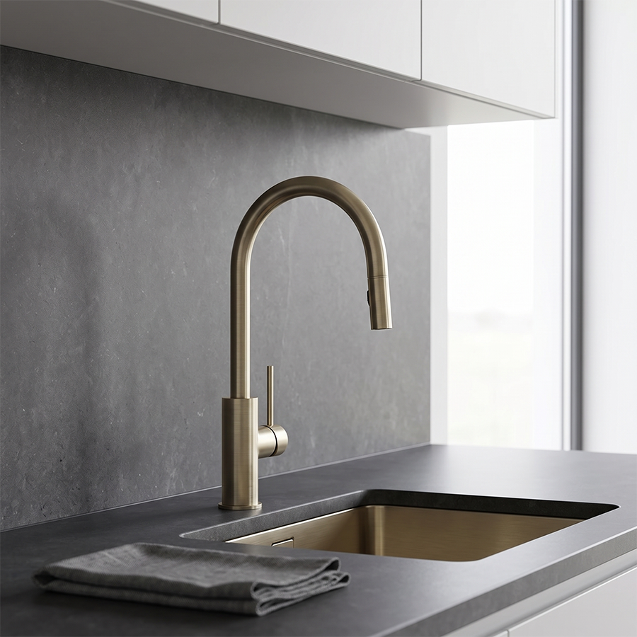 Pull-Out Kitchen Mixer Tap - Brushed Gold