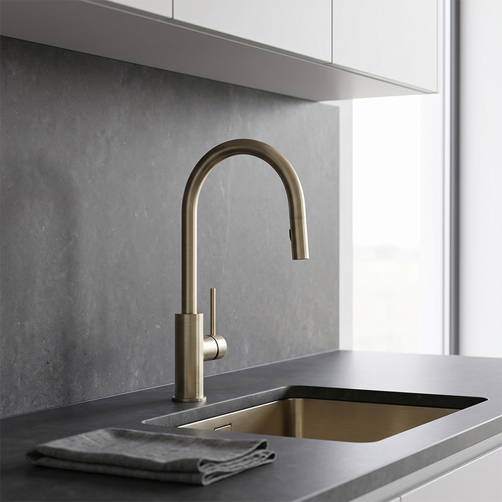 Pull-Out Kitchen Mixer Tap - Brushed Gold