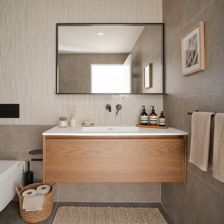 Natural Oak Veneered Bathroom Vanity with Matte White Resin Basin – 1200mm