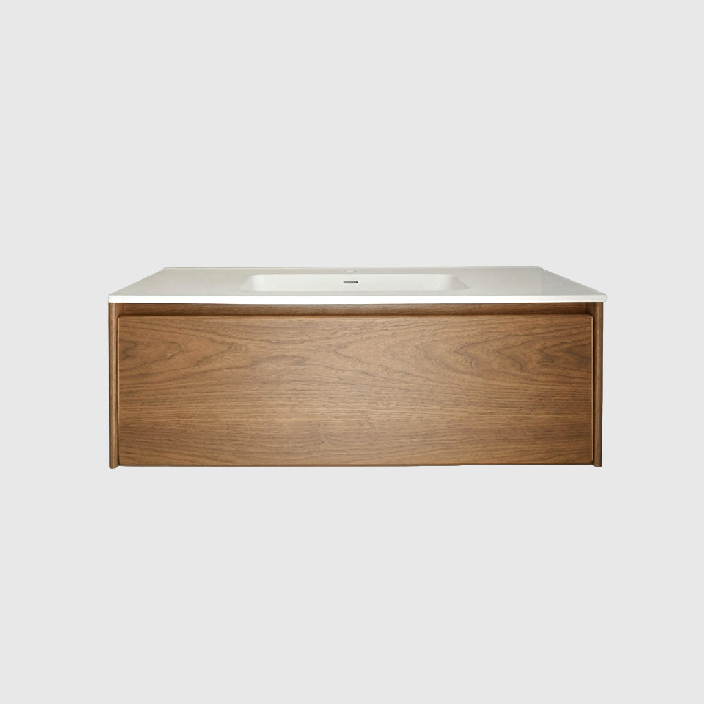 Natural Oak Veneered Bathroom Vanity with Matte White Resin Basin – 1200mm