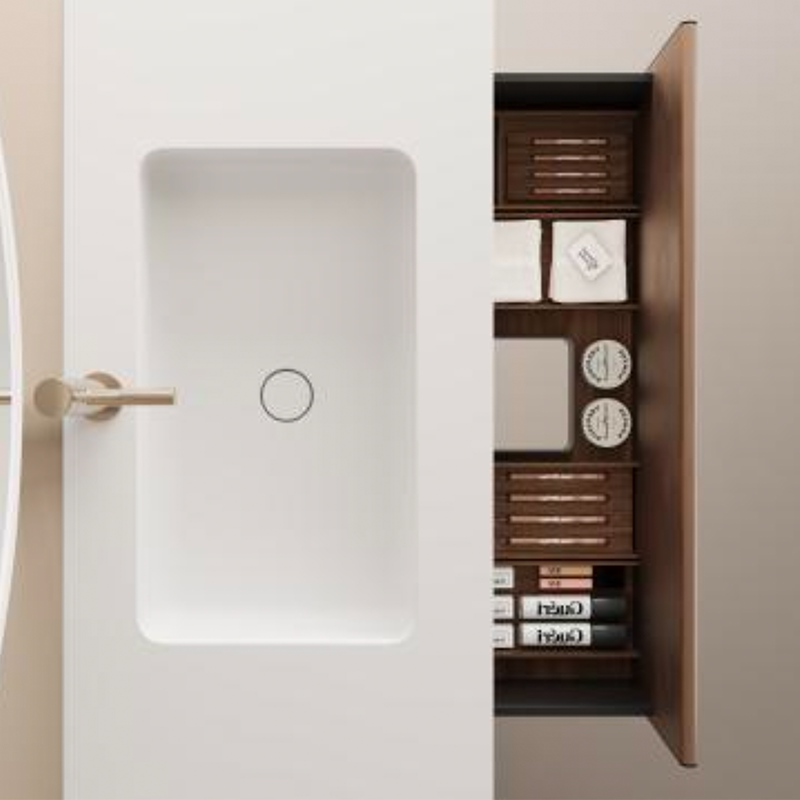 Natural Oak Veneered Bathroom Vanity with Matte White Resin Basin – 900mm - Fantaci interiors 