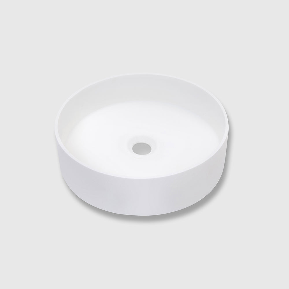 Round Above Counter Top Basin, Solid Surface Acrylic (Matte White)